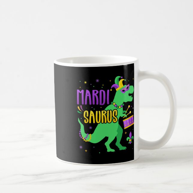 Caneca De Café Mardi Gras Saurus Dinosaur T-rex com Jester Joker (Direita)
