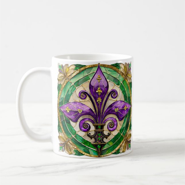 Caneca De Café Mardi Gras StainGlass Fleur de lis (Esquerda)