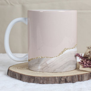 Caneca De Café Marfim Bege Taupe Ágata Brilho Dourado