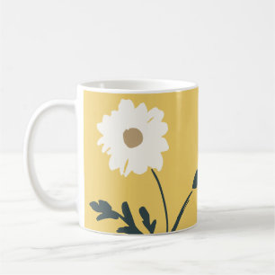 Caneca De Café Margarida Amarela e Branco & Texto Personalizado M