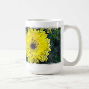 Caneca De Café Margarida Amarela em Branco