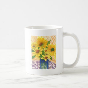Caneca De Café margarida amarela no vaso azul