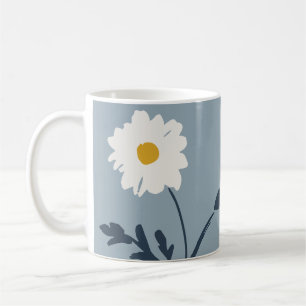 Caneca De Café Margarida Azul e Branco & Texto Personalizado Mode
