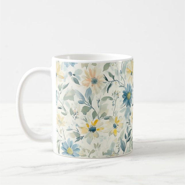 Caneca De Café Margarida de Prado Suave em Aquarela (Esquerda)