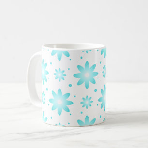 Caneca De Café Margarida delicada branca e turquesa, padrão de po