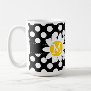 Caneca De Café Margarida em bolinhas preto e branco