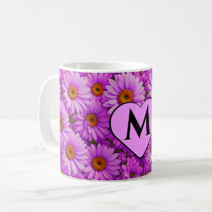 Caneca De Café Margarida floral magenta-rosa-escura elegante