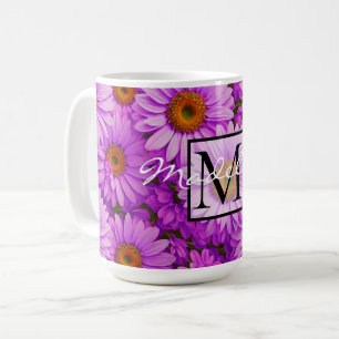 Caneca De Café Margarida floral magenta-rosa-escura elegante