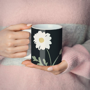 Caneca De Café Margarida Preto-Branco & Texto Personalizado Moder
