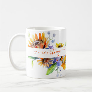 Caneca De Café Margaridas aquarela personalizadas