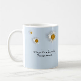 Caneca De Café Margaridas brancas elegantes azuis