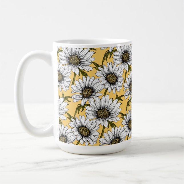 Caneca De Café Margaridas brancas, flores silvestres em amarelo (Esquerda)