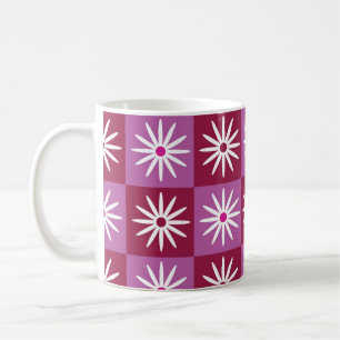 Caneca De Café Margaridas Brancas Xadrez em Tabuleiros Xadrez Ros