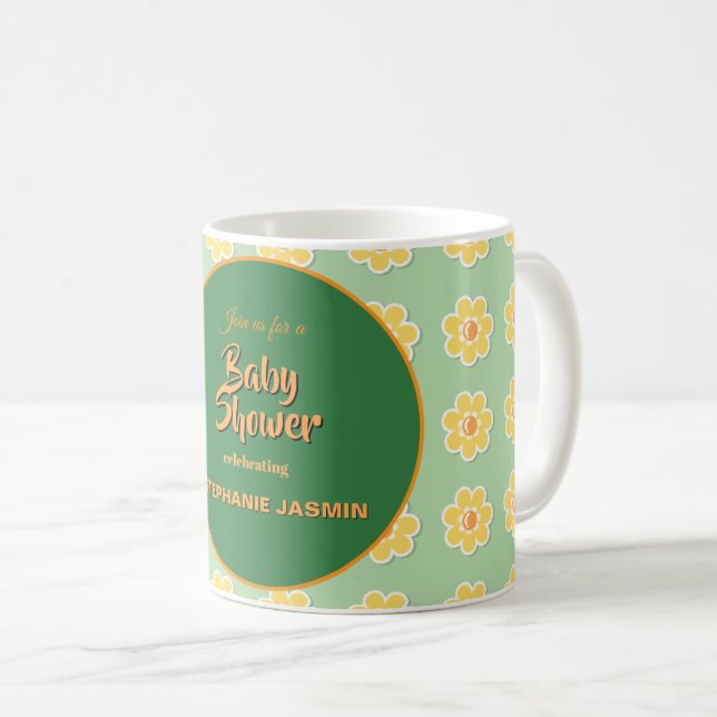 Caneca De Café Margaridas de Primavera em Verde Sage Pastel (Frente Esquerda)