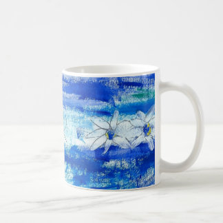 Caneca De Café Margaridas em azul e em branco