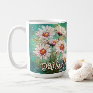 Caneca De Café Margaridas Floral Impressionista Azul-Piscina Pers