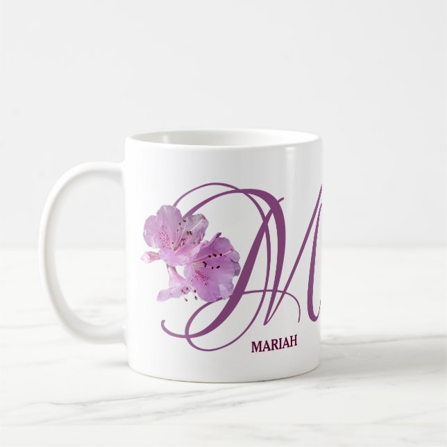 Caneca De Café Mariah, nome personalizável, rosa-flores rosa, boh (Esquerda)