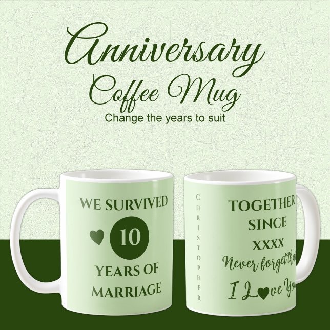 Caneca De Café Marido 10 anos do ano casamento verde (Criador carregado)