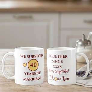 Caneca De Café Marido 40 anos de casamento ano amarelo vermelho