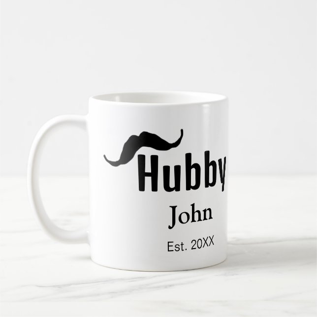 Caneca De Café marido Hubby adiciona nome data ano bigode simples (Esquerda)