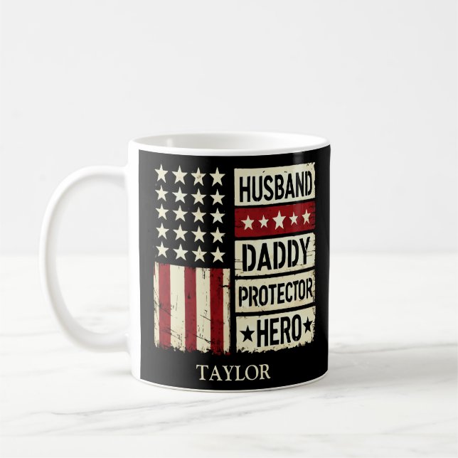 Caneca De Café Marido Papai Protetor Herói  (Esquerda)