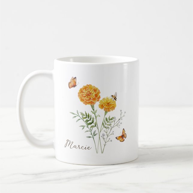 Caneca De Café Marigold Birth Month Flower (Esquerda)