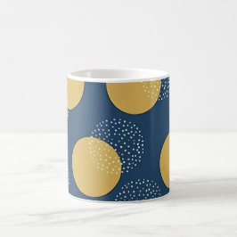 Caneca De Café Marinha Moderna e Bolinhas Douradas