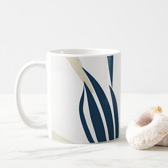 Caneca De Café Marinho Abstrato moderno - Blue & Beige Coffee Mug (Com Donut)