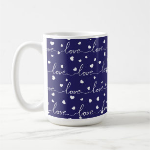 CANECA DE CAFÉ MARINHO AZUL COM AMOR BRANCO SCRIPT COM CORAÇÕES