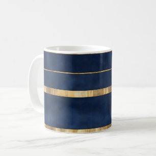 Caneca De Café Marinho Azul Dourado Stripe