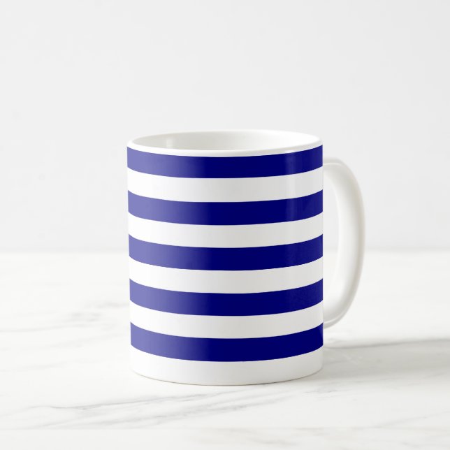 Caneca De Café Marinho Azul e Bandas Brancas (Frente Esquerda)