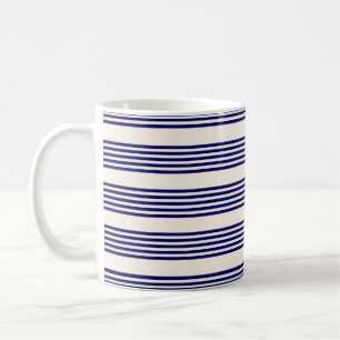 Caneca De Café Marinho azul e bege cinco faixas