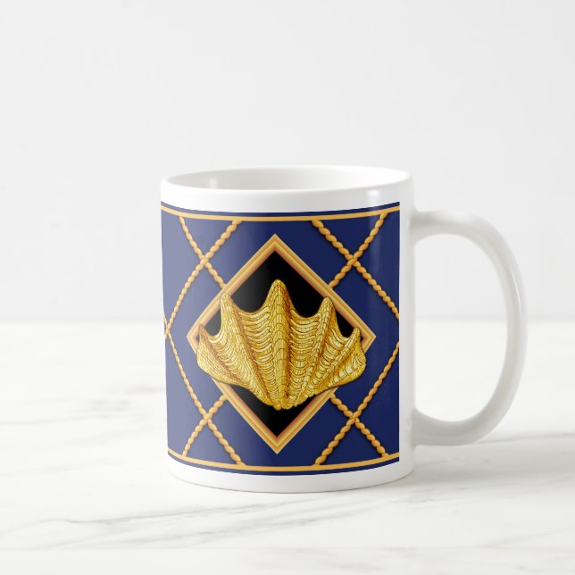 Caneca De Café Marinho Azul--Mata Náutica Dourada (Direita)