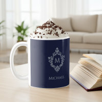 Marinho Azul Monograma Vintage Crest & Name Antigo