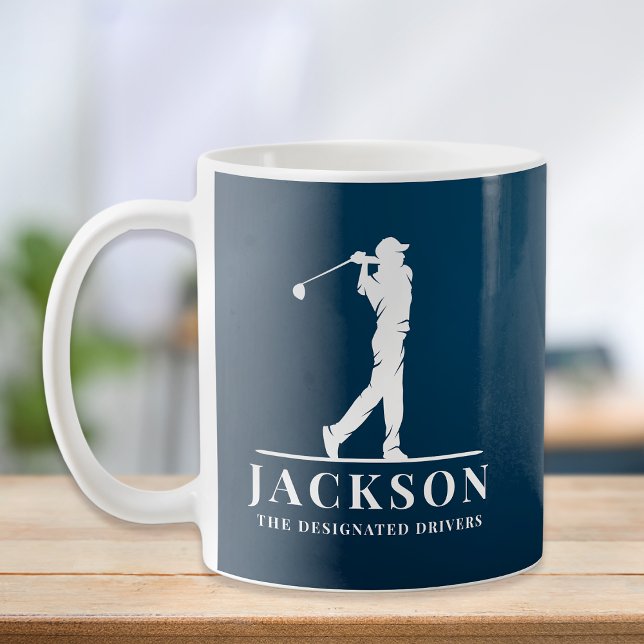 Caneca De Café Marinho Azul Personalizado Monograma Golfer (Criador carregado)