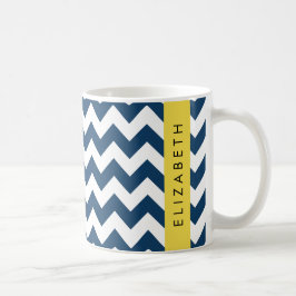 Caneca De Café Marinho Azul Zigzag, Marinho Blue Chevron, Seu Nom