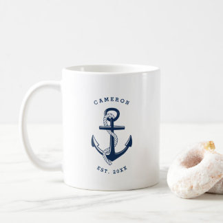Caneca De Café Marinho Blue Anchor Náutico Personalizado Mug