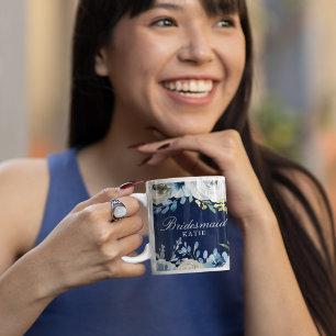 Caneca De Café Marinho Blue Floral Wedding Elegante Bridesmaid Gi