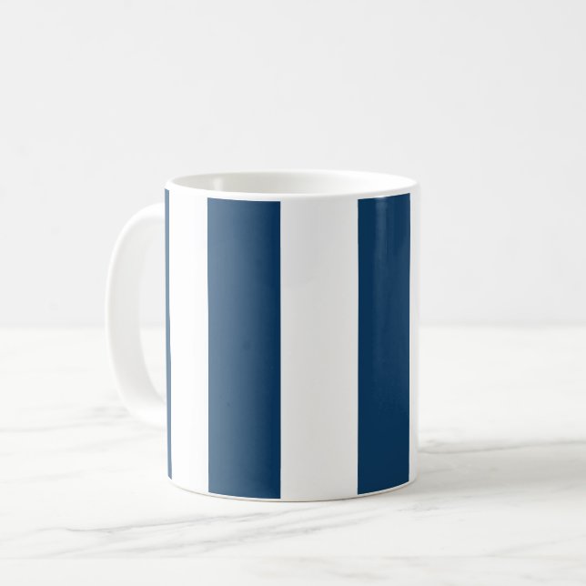 Caneca De Café Marinho Blue Stripes, White Stripes, Padrão Stripe (Frente Esquerda)