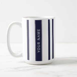 Caneca De Café Marinho Blue Vertical Stripes com seu nome Mug