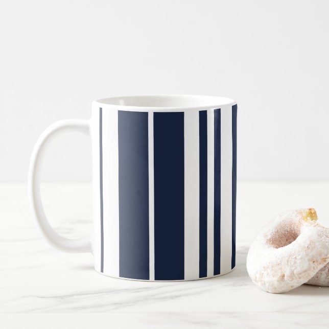Caneca De Café Marinho Blue White Stripes Beach House (Com Donut)
