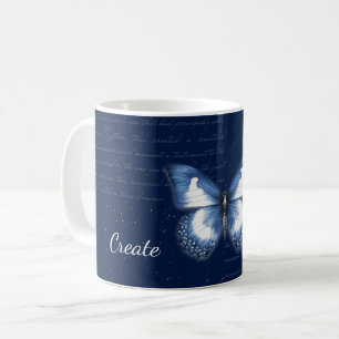 Caneca De Café Marinho Borboletas Amo - Letra Mug