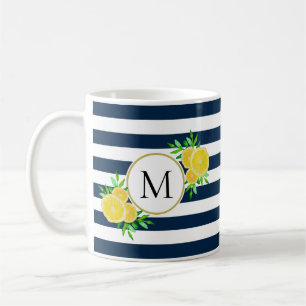 Caneca De Café Marinho Cujo  Espalha Amarelo Monograma de Limão c