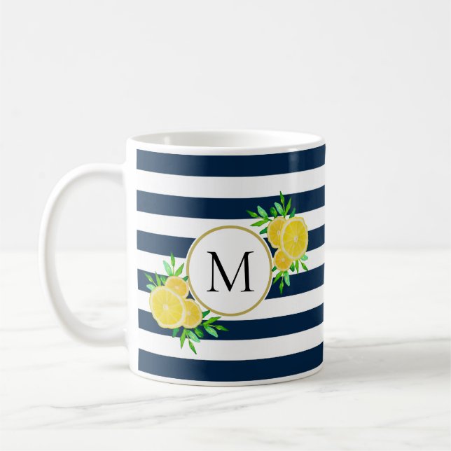 Caneca De Café Marinho Cujo  Espalha Amarelo Monograma de Limão c (Esquerda)
