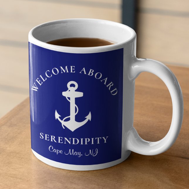 Caneca De Café Marinho de Âncora do Barco Personalizado (Criador carregado)