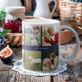 Caneca De Café Marinho de Colagem de Fotografias Moderna Azul