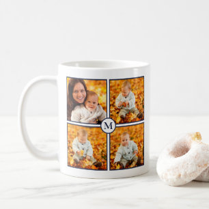 Caneca De Café Marinho de Colagem de Fotografias Moderno Monogram