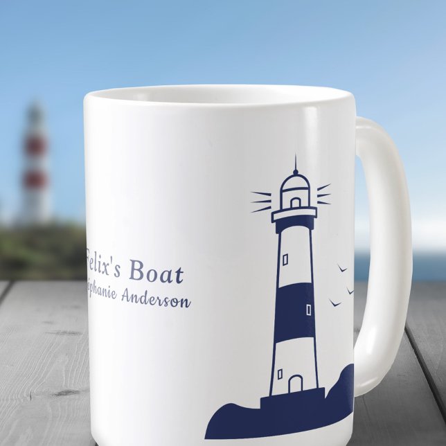 Caneca De Café Marinho de farol azul (Lighthouse Navy Blue Mug)