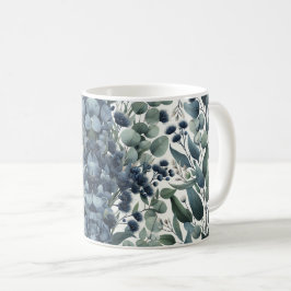 Caneca De Café Marinho Eucalyptus floresce ramos de aquarelas