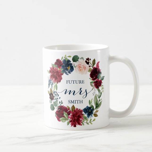 Caneca De Café Marinho Marsala Floral Wedding Planejar Sra. Mug (Direita)